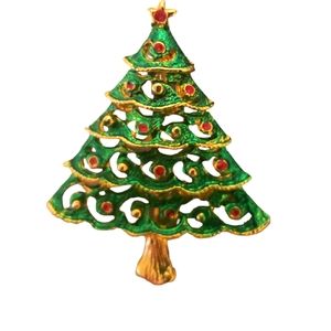 Vintage Unbranded Gold Toned Enamel Colored Christmas Tree Brooch
